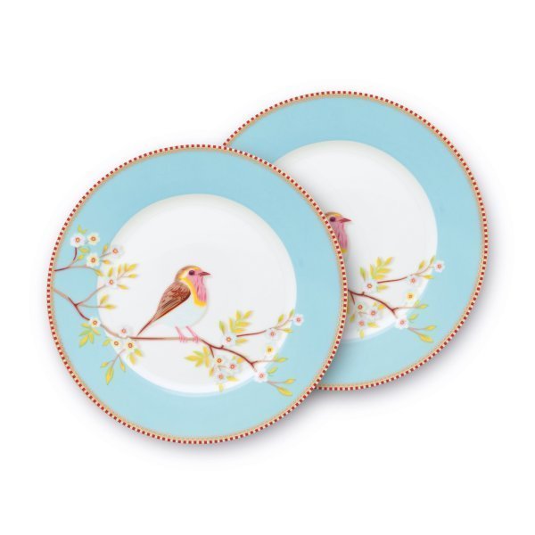 Mavi Kuşlu Tabak İkili Floral 21 CM -Hediye Kutulu