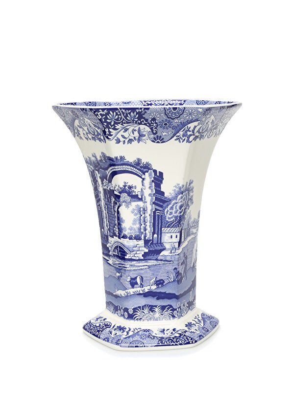 Spode Mavi Beyaz Porselen Vazo