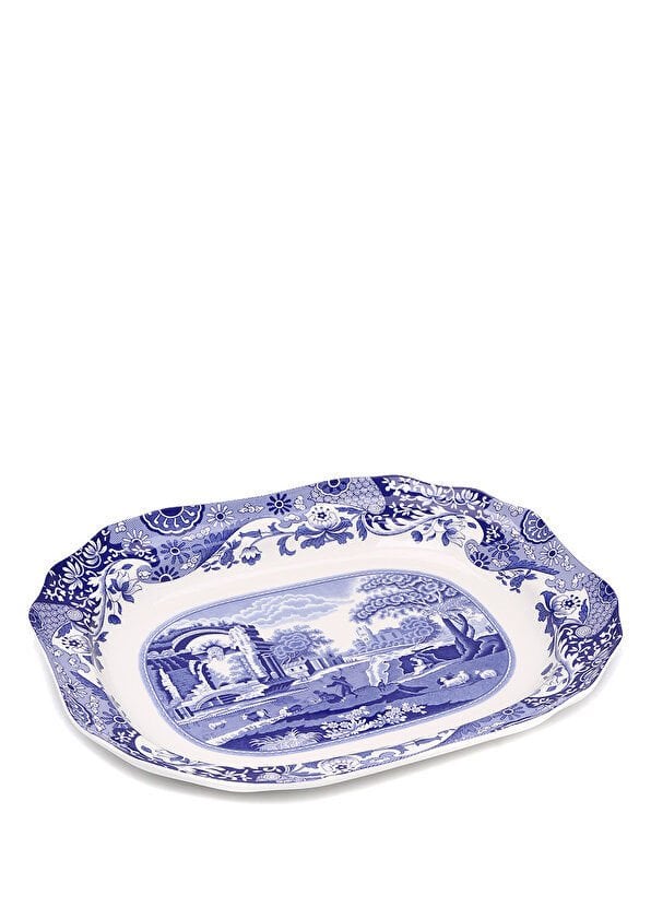 Spode Beyaz Mavi Karışık Desenli Porselen Servis Tabağı
